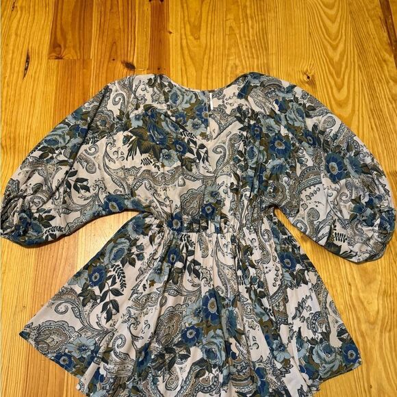 Free People High Plains Paisley Floral Balloon Sleeve V-Neck Mini Dress Small - Picture 6 of 14